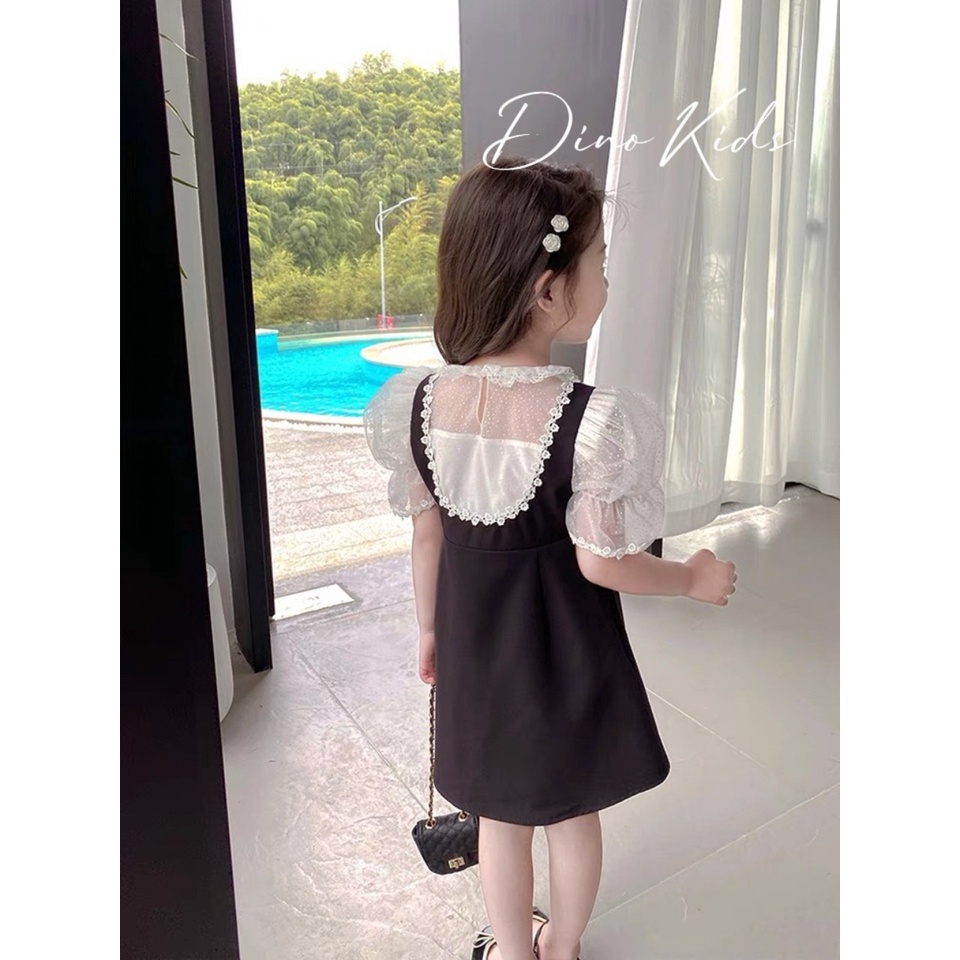 Váy bé gái, váy umi tay ren trắng bồng cổ nơ siêu xinh cho bé