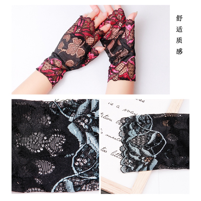 Găng Tay Ren Lụa Lạnh Mùa Hè Chống Nắng Chống Tia UV Dáng Ngắn Thoáng Khí Màu Đen retro Thanh Lịch Cho Nữ