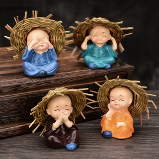 BỘ TƯỢNG 4 CHÚ TIỂU ĐỘI NÓN RƠM ĐỘC ĐÁO (CAO 6CM) TRANG TRÍ XE HƠI, PHÒNG LÀM VIỆC, TRƯNG BÀY,...
