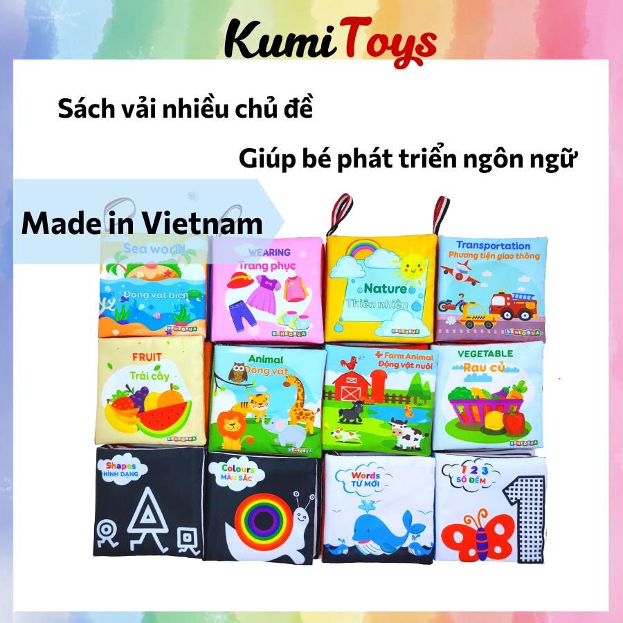 Sách vải nhiều chủ đề kích thích thị giác giúp bé phát triển trí thông minh Kumi toys