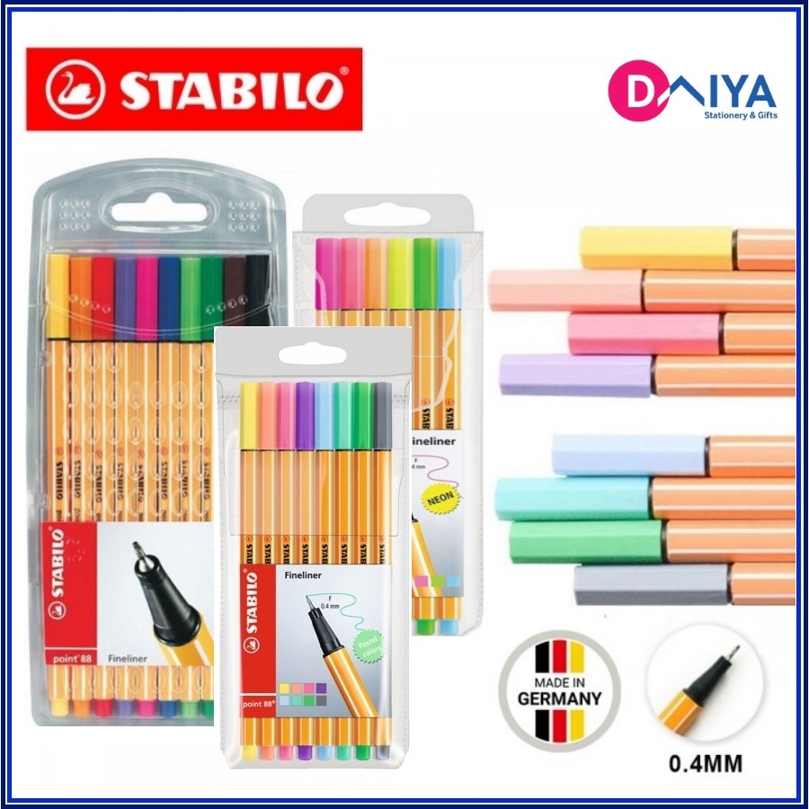 Bộ bút Fineliner Stabilo Point 88 0.4mm, bộ 8 màu Pastel &amp; bộ 6 màu Neon (Made in Germany)