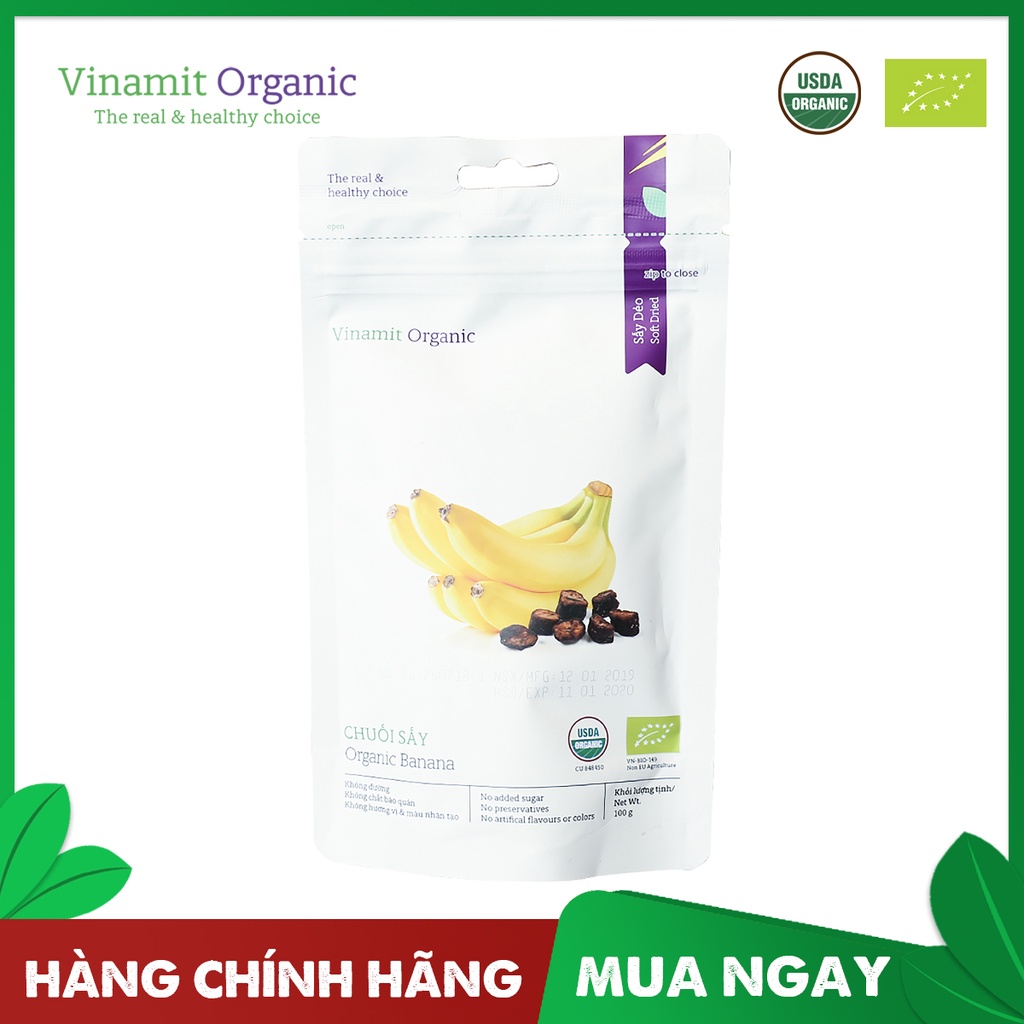 Chuối Organic Sấy Dẻo VINAMIT 100g - Chuối cau/Chuối già