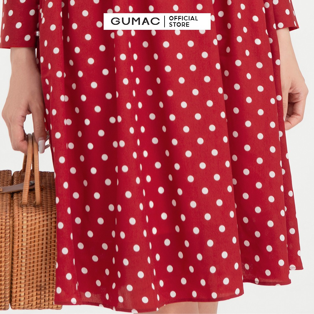 Đầm ôm nữ bi cổ trắng GUMAC thiết kế tiểu thư, bánh bèo màu đỏ DB488 | BigBuy360 - bigbuy360.vn