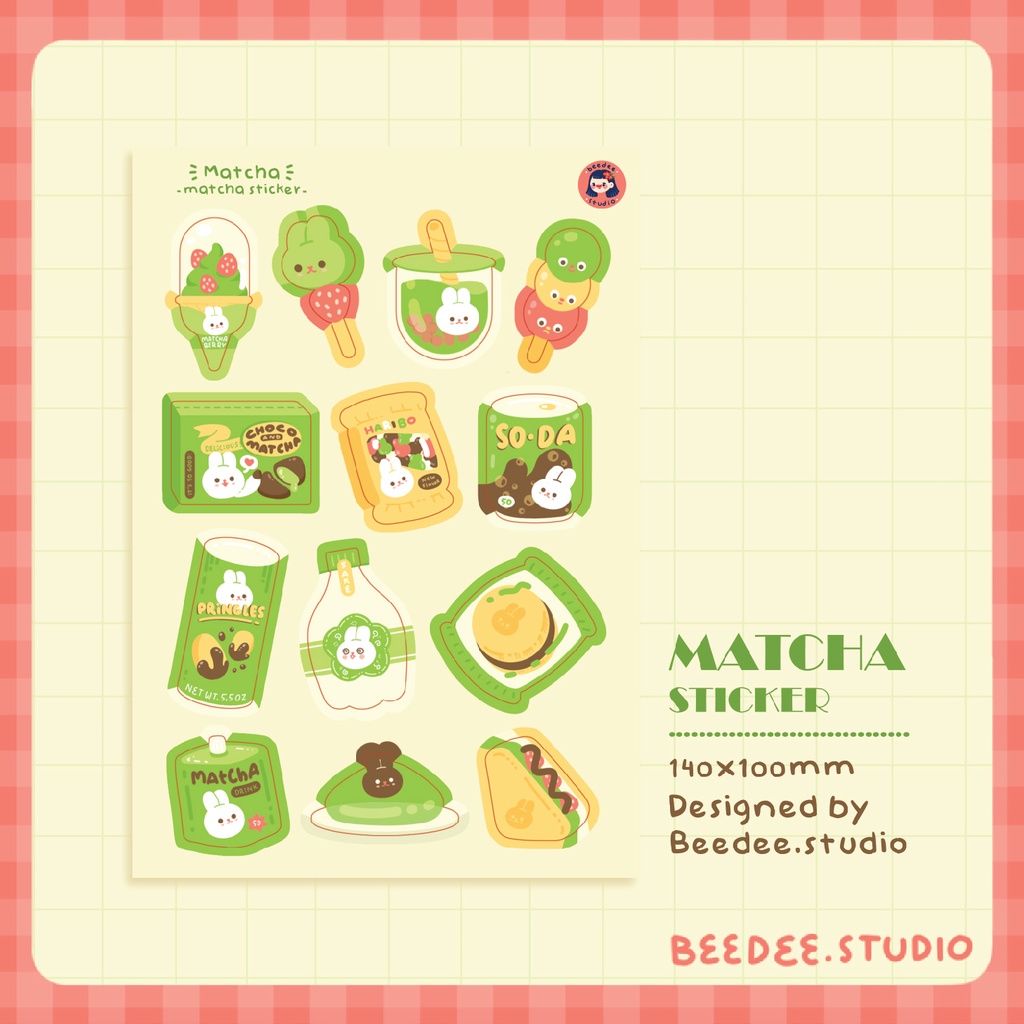 Tấm sticker MATCHA xanh đẹp mắt | hàng độc quyền Beedee.studio |