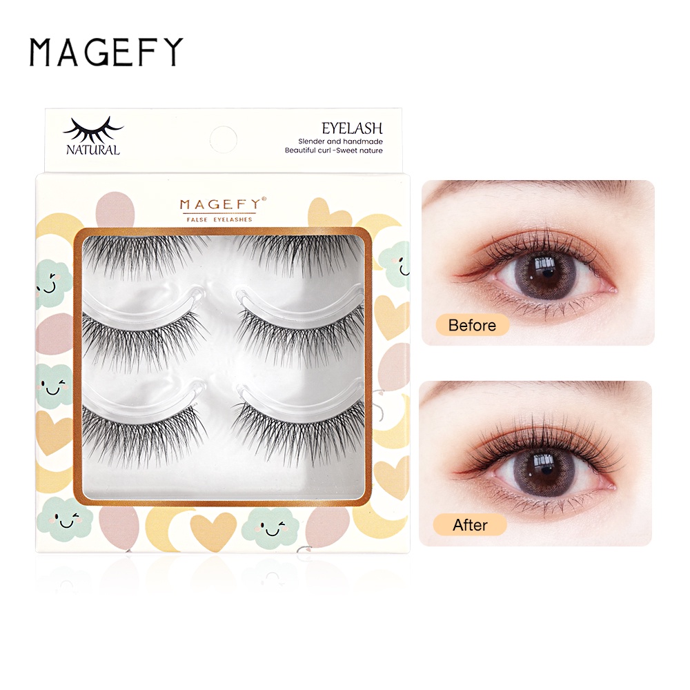 [Hàng mới về] Bộ 3 cặp lông mi giả MAGEFY cong tự nhiên mềm mại dành cho trang điểm hàng ngày