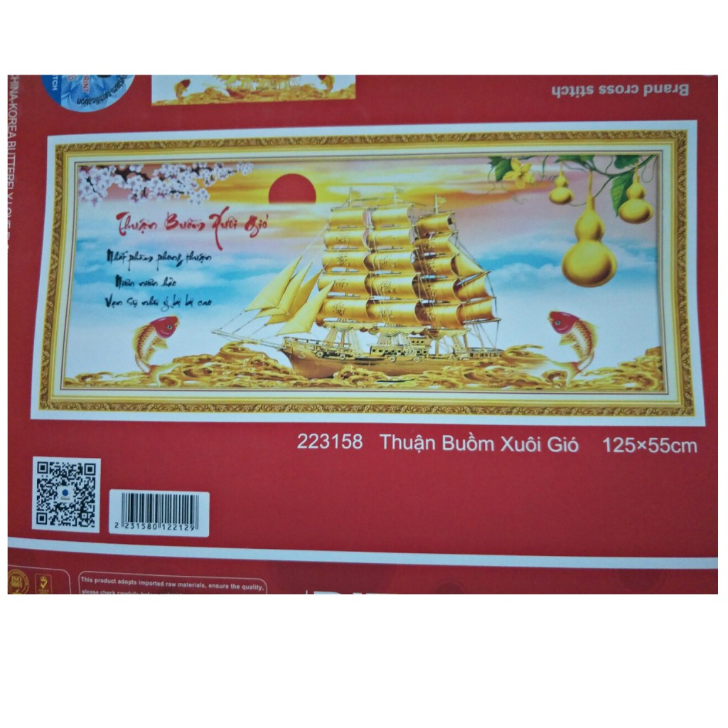 Tranh Thêu Chữ Thập Thuận Buồm Xuôi Gió Thuyền Vàng 125x55cm