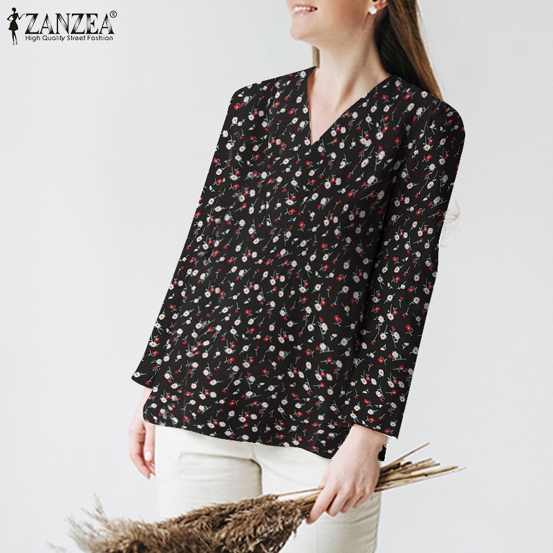 Zanzea Áo Nữ Tay Dài Cổ Chữ V Họa Tiết Vintage Thời Trang