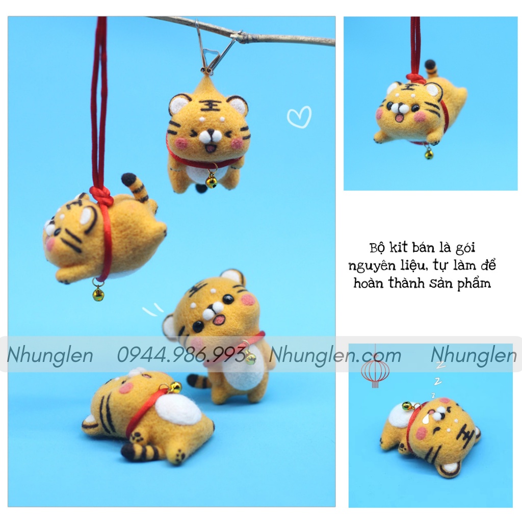 [TẾT 2022]Bộ len chọc Hổ Tiểu Học - Kit len chọc tết Nhâm Dần 2022 - Needle felting Tiger - Có hướng dẫn, làm móc khoá