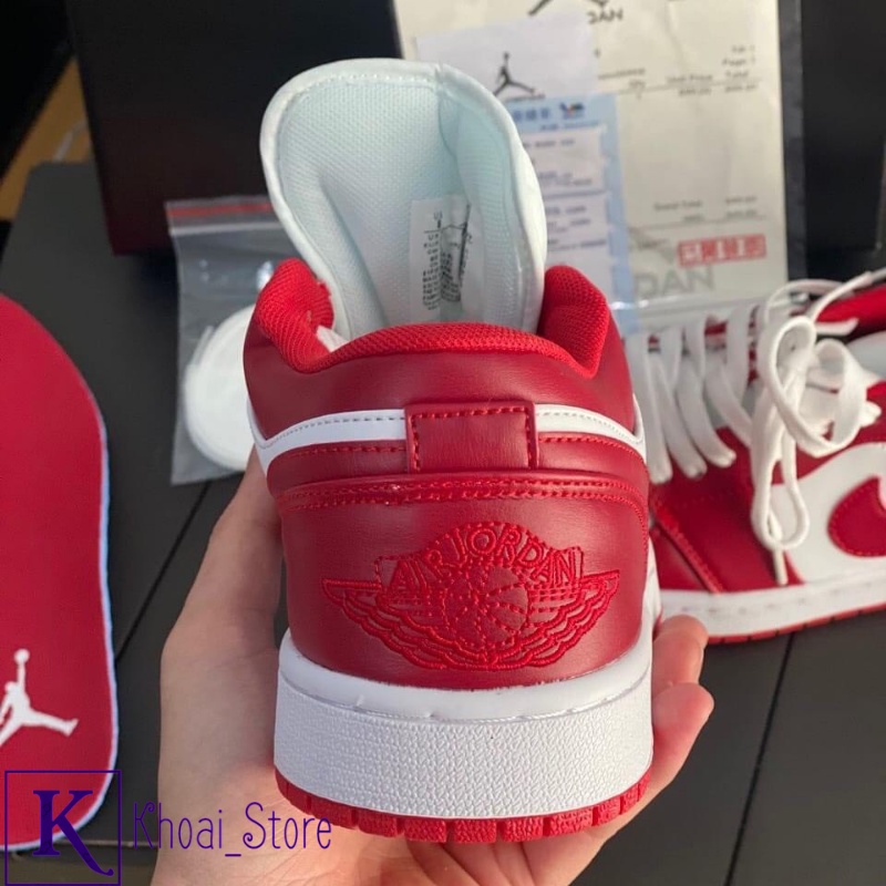 Giày Jordan Cổ Thấp Nam Nữ, Giày JD1 Low Gym Red Whilte Hàng Cao Cấp Full Box Bill