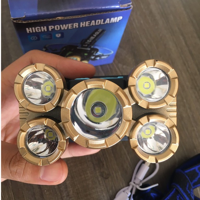 Đèn Pin Đội Đầu 5 Bóng Chống Nước Siêu Sáng