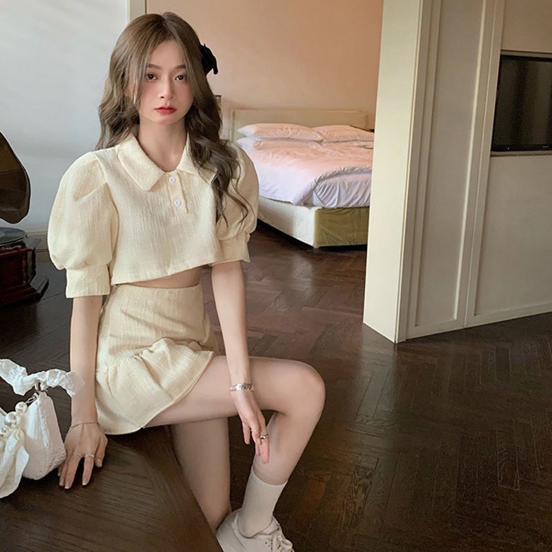 Spot fashion suit skirt women's ins fashion 2022 summer new Internet celebrity fried street Western style elegant top short skirt two-piece suit summer skirt