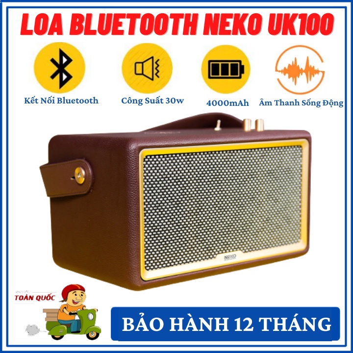 Loa Bluetooth Neko UK100-Loa Karaoke Bass Trầm Ấm, Pin 4000mAh, Thiết Kế Sang Trọng Dễ Mang Đi-Bảo Hành 12 Tháng