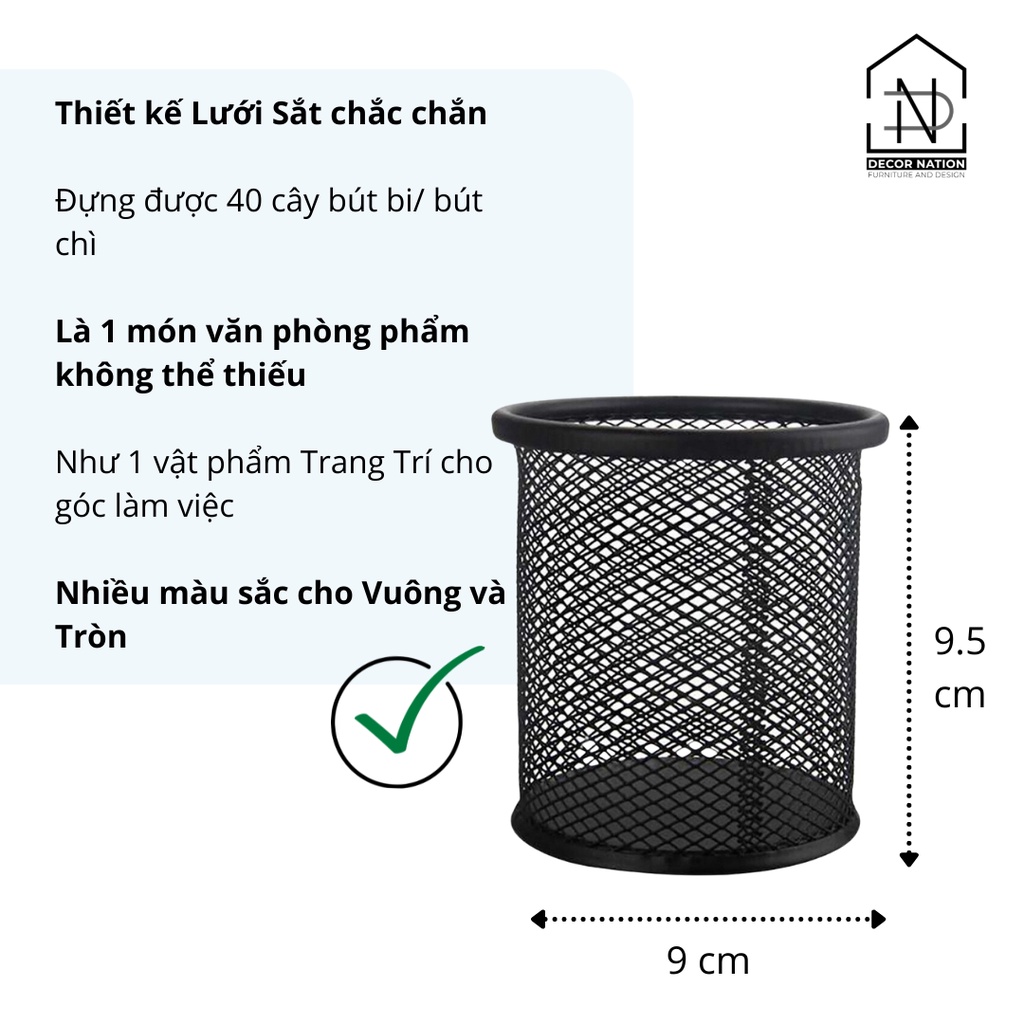 Lọ Cắm Bút Viết Kim Loại Dạng Lưới Vuông Và Tròn Nhiều Màu 10x9 cm | Ống Đựng Bút Trang Trí Bàn Làm Việc