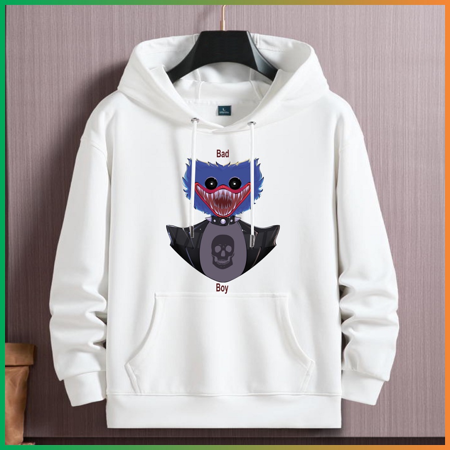 Áo Hoodie In 3D hình Game Poppy Playtime Huggy Wuggy màu trắng cho bé trai bé gái