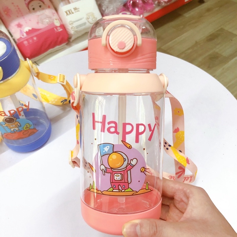 Bình Uống Nước Cho Bé Đi Học Có Ống Hút Và Dây Đeo