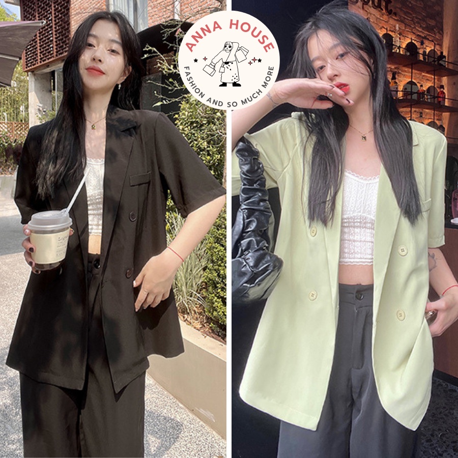 Áo khoác blazer nữ ngắn tay lỡ form rộng 1 lớp nhiều màu, áo khoác ngoài nữ blazer cổ vest cộc tay lửng dáng rộng | BigBuy360 - bigbuy360.vn