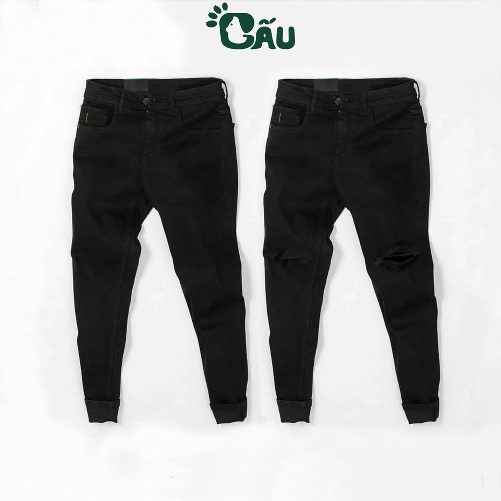 ∋Quần jean nam đen Gấu 194 trơn & rách vải jeans bò cotton duck cao cấp mềm mịn, co dãn - form slim fit [có Bigsize]