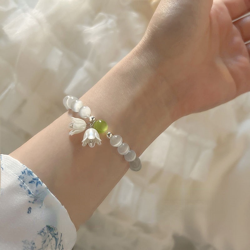 Vòng Tay Chuỗi Hạt Đá Opal Trong Suốt Hình Hoa Lily Phong Cách Hàn Quốc Thanh Lịch