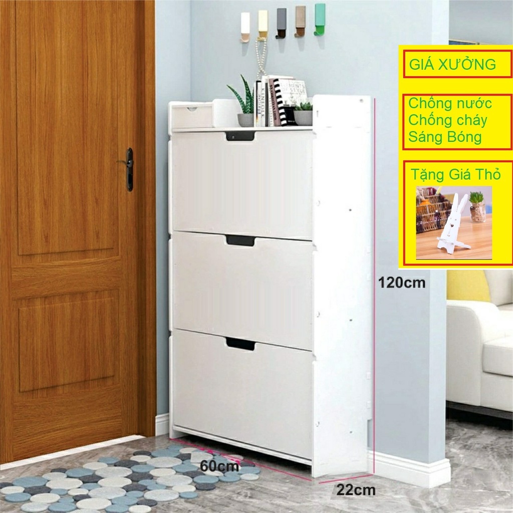 Tủ giày gỗ nhựa 2,3 tầng 2 lớp cánh trơn + Sọc sáng bóng, chống nước, chống cháy,...tô thêm vẻ đẹp căn phòng bạn