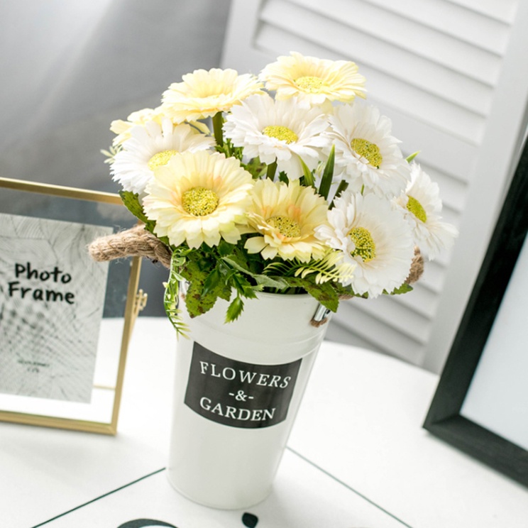 Bình hoa giả cắm sẵn gồm bình và hoa, bình hoa bằng sắt phong cách Vintage, cao 36cm để bàn trưng bày và trang trí