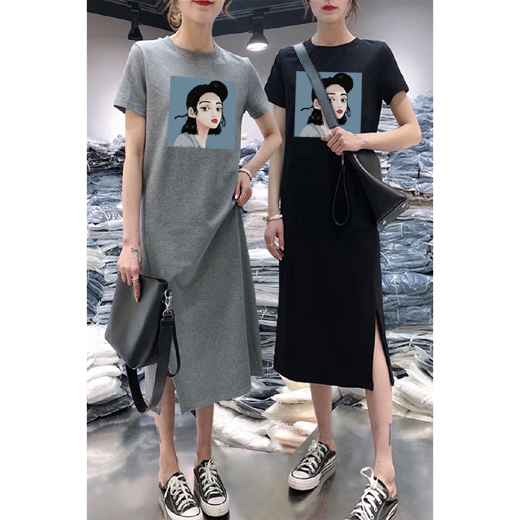 Đầm thun ngắn tay thiết kế dáng rộng che khuyết điểm cho nữ | BigBuy360 - bigbuy360.vn