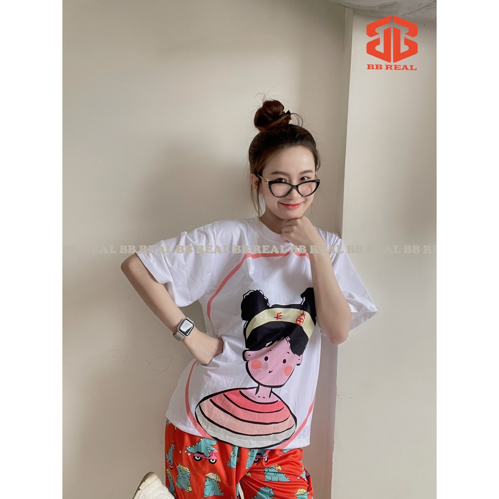 Đồ Bộ Ngủ Quần Thun Lửng Nữ Mặc ở Nhà Khủng Long Cute Dễ Thương [Code 2] From Unisex Từ 45-65Kg - BB REAL