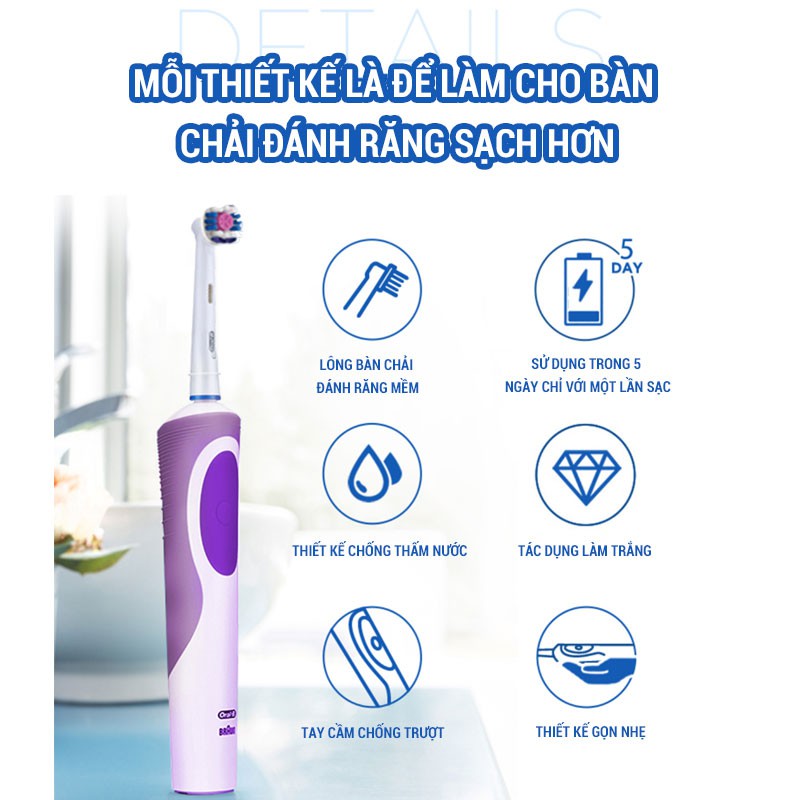 [Hàng Có Sẵn] Bàn chải điện Oral-B, bàn chải đánh răng điện Oral-B D12  làm sạch răng, hạn chế viêm nướu