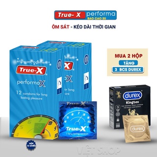 [Combo 2 Hộp] Bao Cao Su True-X Perfoma (Hộp 12c), Kéo Dài Thời Gian Quan Hệ Kích Thích Cả 2 Lên Đỉnh +Tặng 3c Bcs Durex