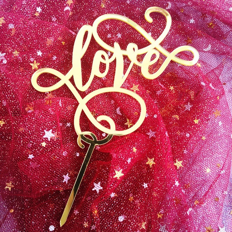 đồ trang trí bánh kem [FREESHIP❤️] set 10 thẻ meka TÌNH YÊU tráng gương