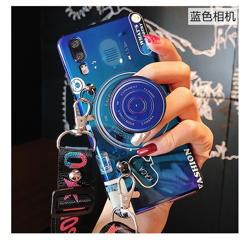 Ốp điện thoại hình camera có Popsocket kèm dây đeo cho Vivo V5 V7 V9 Plus Lite V5s Y75s Y79 Y81s X9s