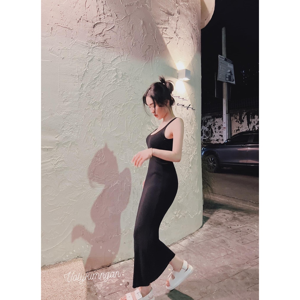 Đầm len body color len tăm