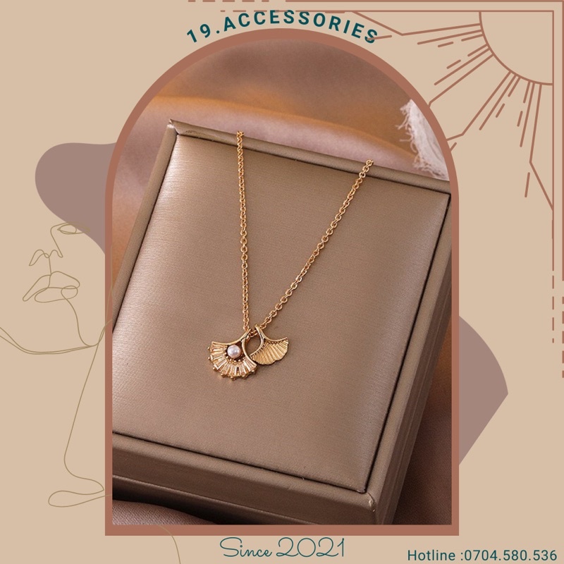 Dây chuyền, vòng cổ hình cánh quạt phối ngọc nhân tạo 19.accessories