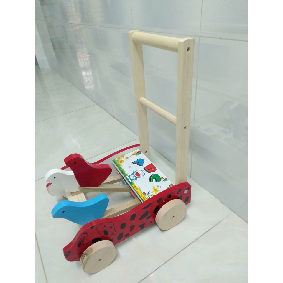 XE TẬP ĐI CHO BÉ BA CHÚ CHIM, HÔNG XE IN HÌNH CÚN ĐỐM, XE GỖ