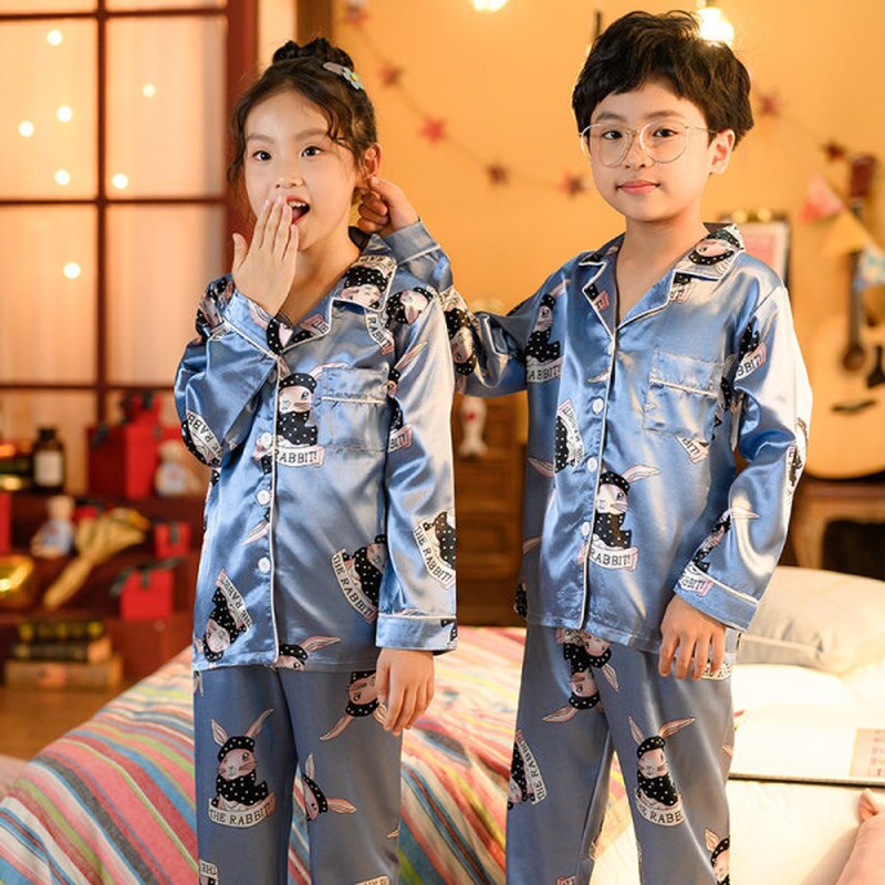 Bộ đồ ngủ pijama vải lụa tay dài cho trẻ em