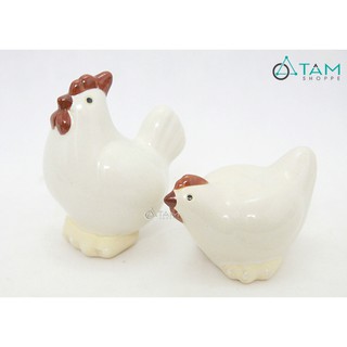 Bộ 2 tượng gà gốm trống mái MÀU TRẮNG TCV-GA-01