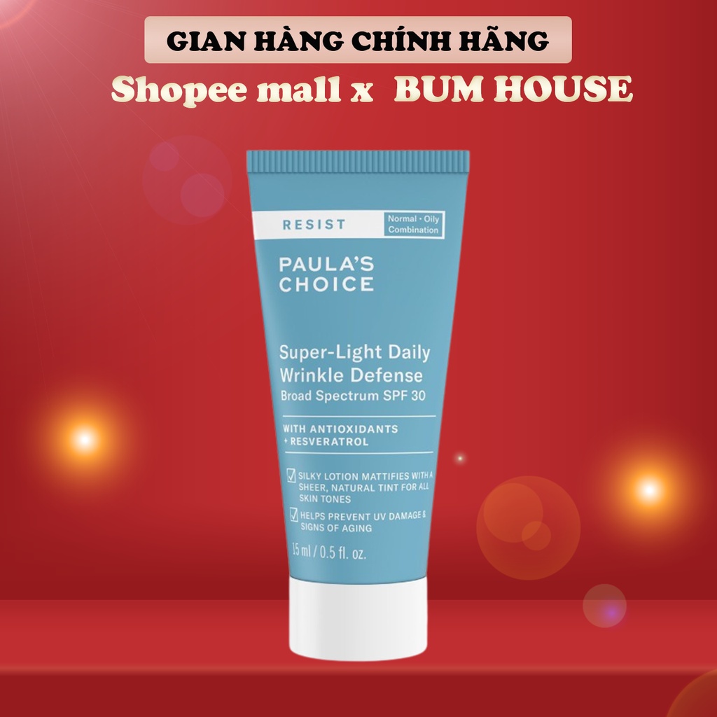 Kem ngày mềm mịn, chống nắng phổ rộng Paula's Choice Resist Super - Light Daily Wrinkle DefenceSPF30 15ml 7767