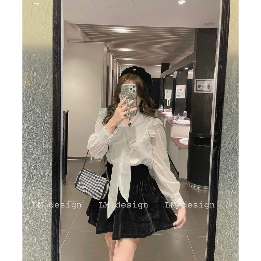 Áo sơ mi nữ cổ nơ vai bèo