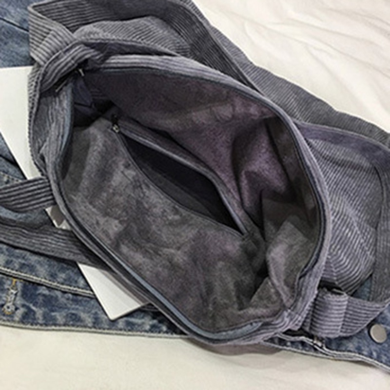 IELGY Túi Đeo Vai Vải Nhung Kẻ Thêu Chữ Cái Thời Trang Cho Nữ