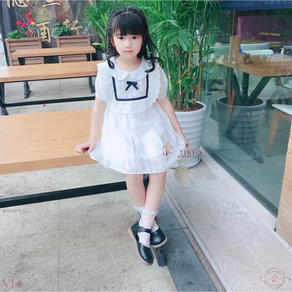 Váy Đầm Búp Bê Trắng Tay Chun Cho Bé Gái Từ 11-19kg [V14]