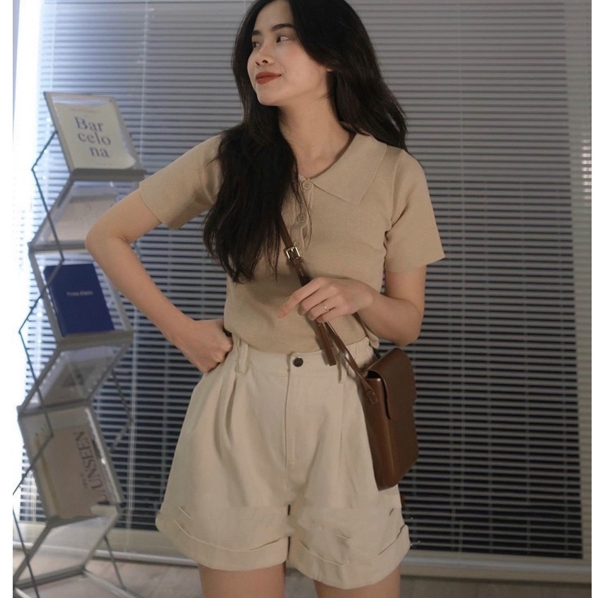 Áo Croptop Nữ Chất Len Dệt Kim Tay Ngắn Hàng Quảng Châu Cao Cấp Ailee