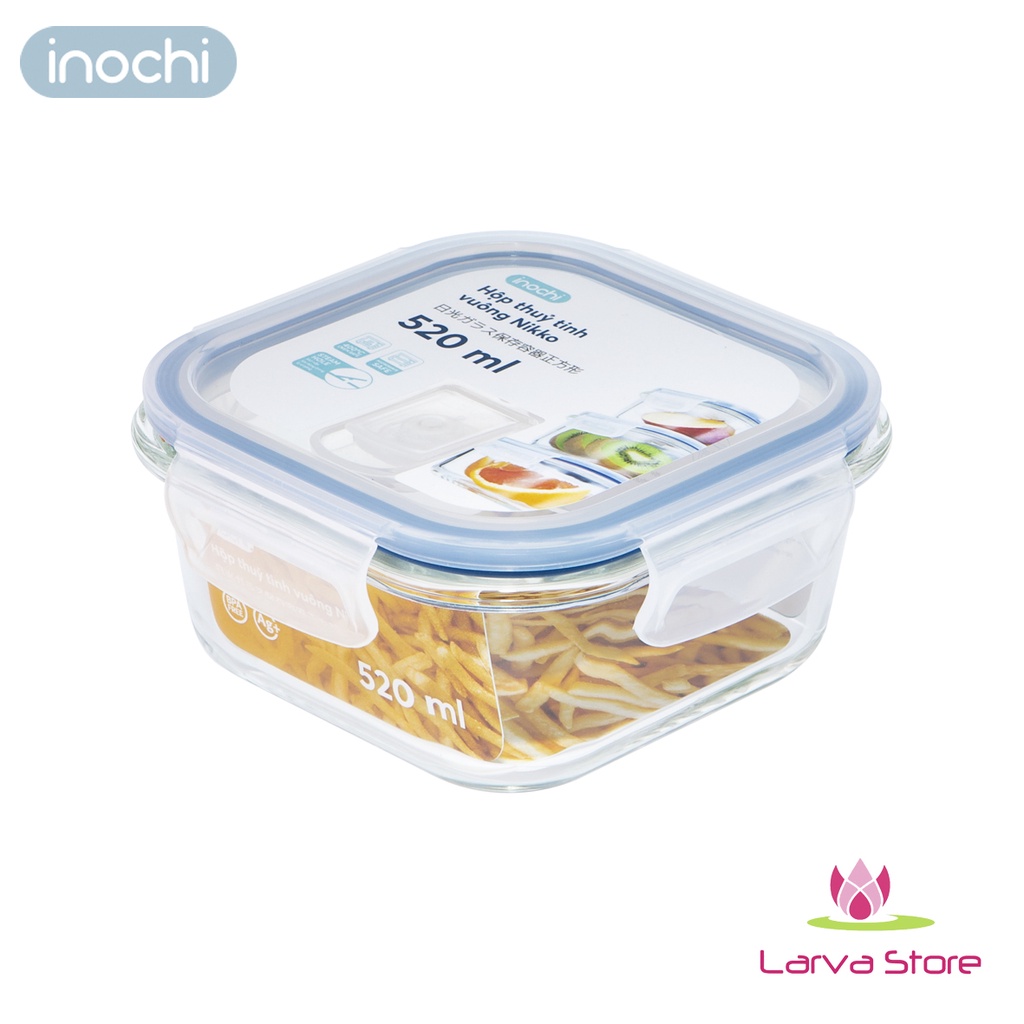 Hộp Thủy Tinh Vuông Nikko Inochi 520ml (Thủy Tinh Chịu Nhiệt, An Toàn) - Larva Store