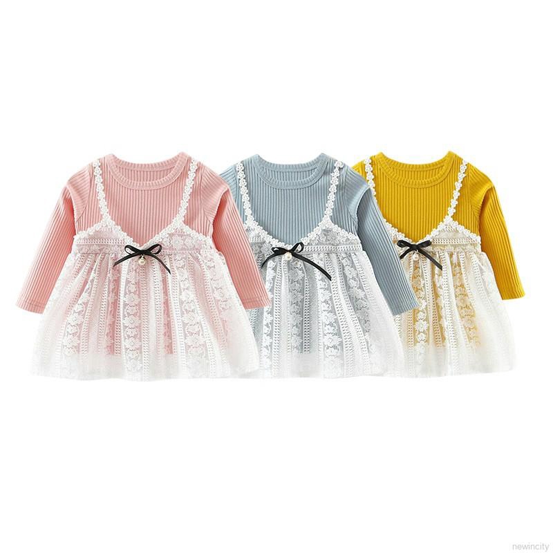 Đầm Tay Dài Cổ Tròn Phong Cách Công Chúa Cho Bé Gái 0-4 Tuổi