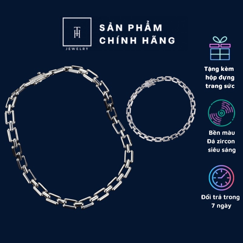 Dây Chuyền & Lắc Tay HK Bạc Basic Cuban Móc Khóa Rhinestone Hip Hop LT002