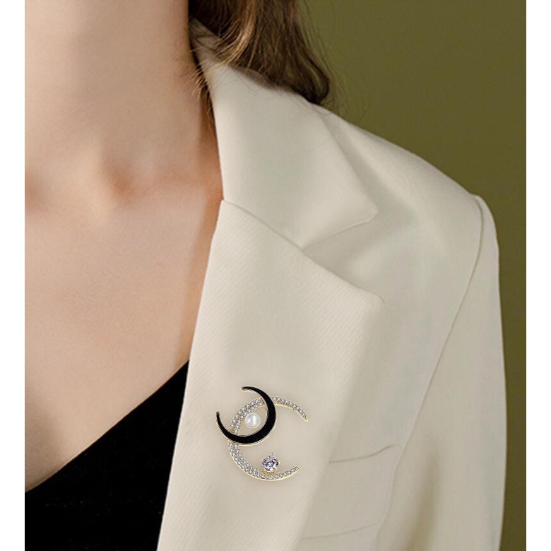 [Giao hàng trong vòng 24 giờ] Ghim Cài Áo Hình Mặt Trăng Đính Đá Đơn Giản