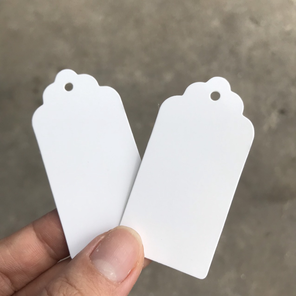 100 tag ghi giá màu trắng, ghi tên sản phẩm đơn giản size 6x3cm
