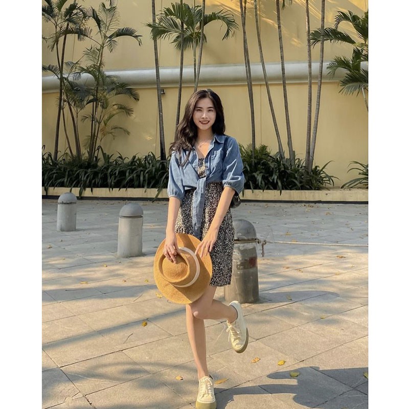 Sét Váy 2 Dây Hoa Nhí Kèm Áo Jean M022-Teen 888