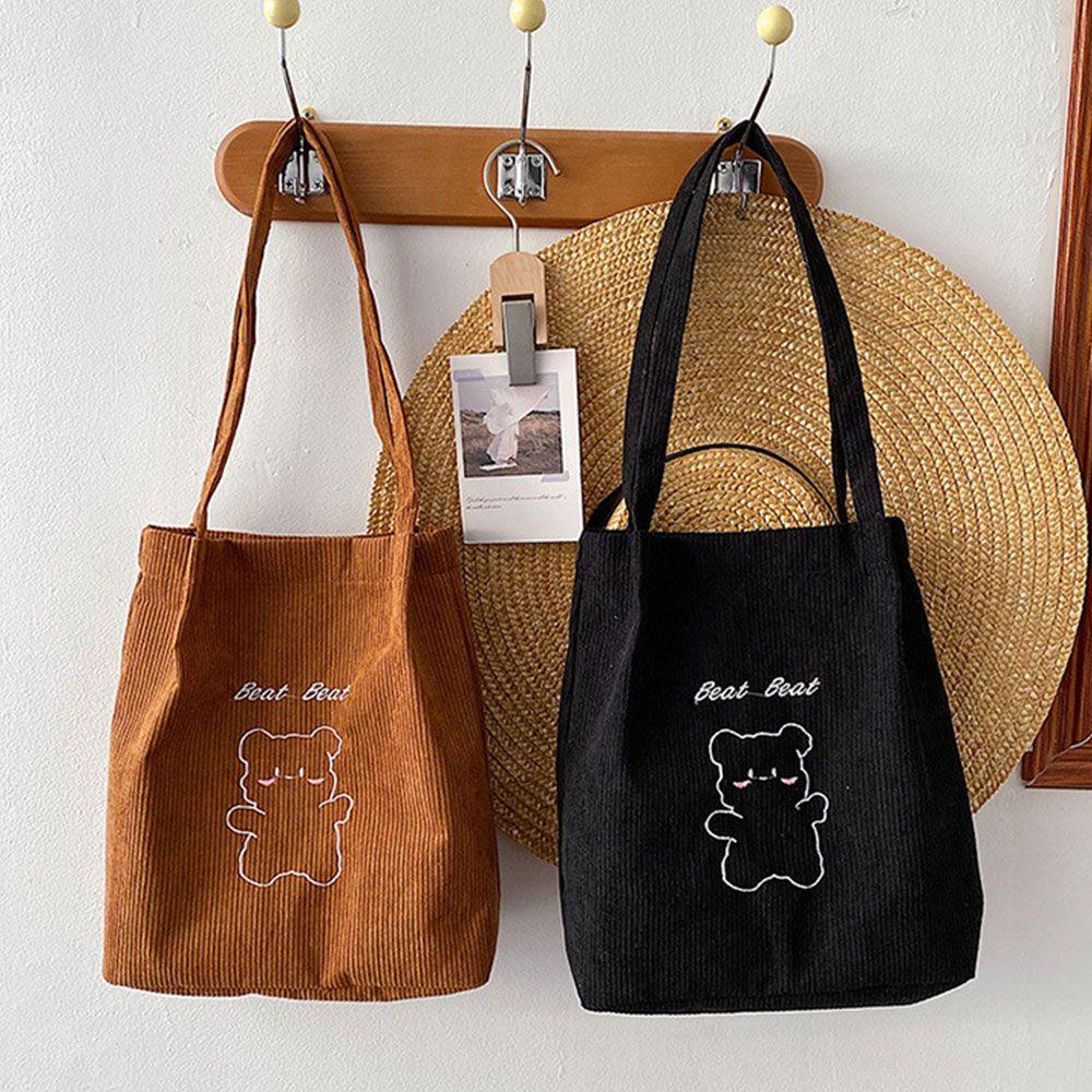 Túi Tote Đeo Vai Sức Chứa Lớn Họa Tiết Gấu Dễ Thương Cho Nữ