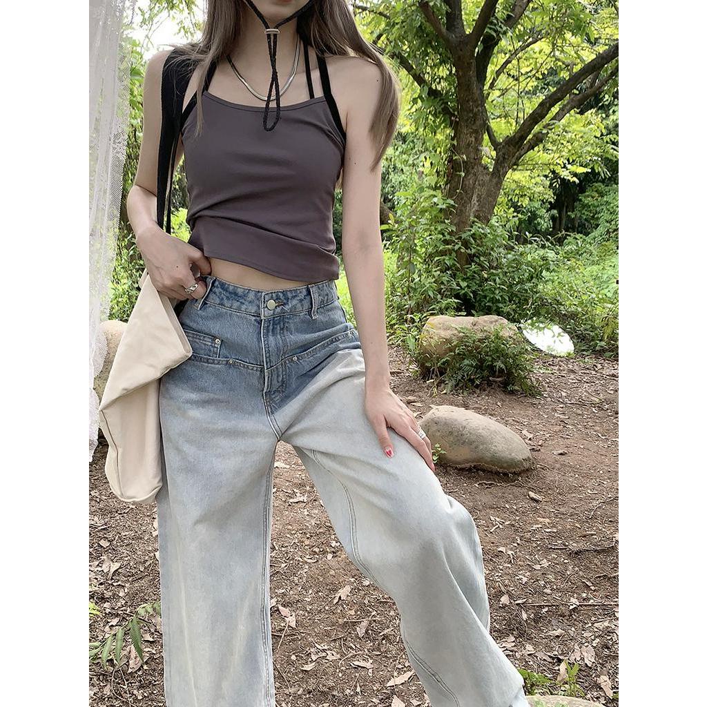 Quần Denim Ống Rộng Màu Sắc Gradient Thời Trang 51689
