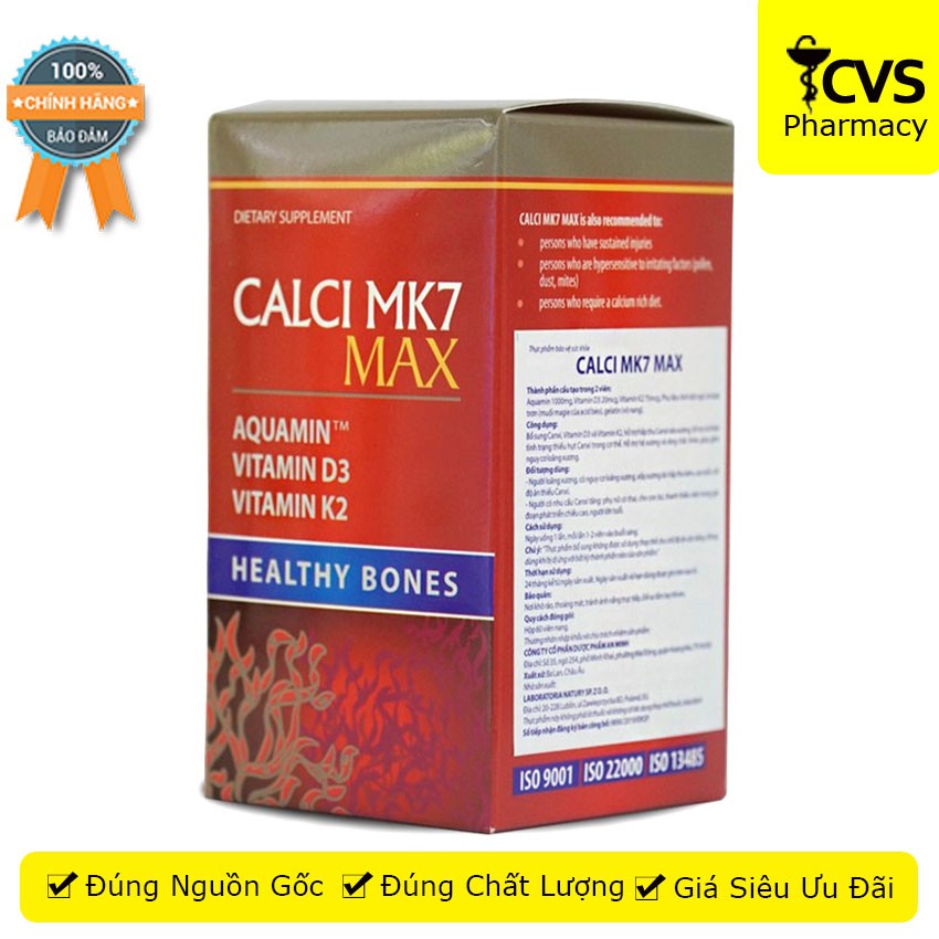CALCI MK7 MAX - Canxi tảo đỏ tốt cho bà bầu, thanh thiếu niên, hỗ trợ giảm nguy cơ loãng xương - cvspharmacy