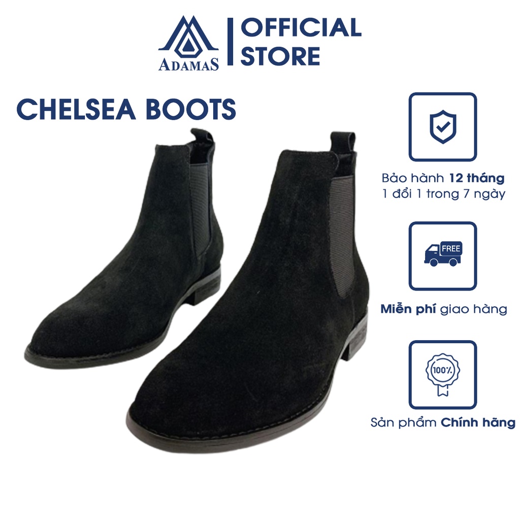 Giày nam chelsea boots da lộn cao cổ màu đen - giày chelsea boot nam da bò đế gỗ mũi tròn bảo hành 12 tháng